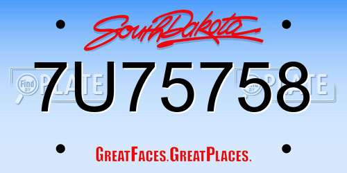 7U75758 South Dakota License Plate