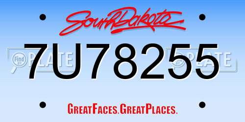 7U78255 South Dakota License Plate