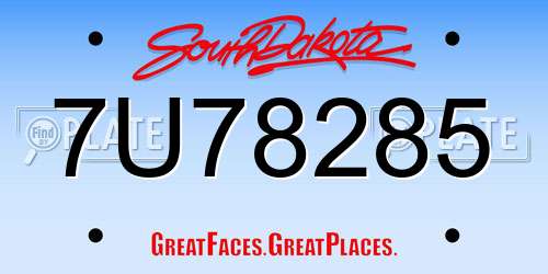 7U78285 South Dakota License Plate