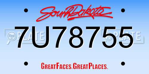 7U78755 South Dakota License Plate