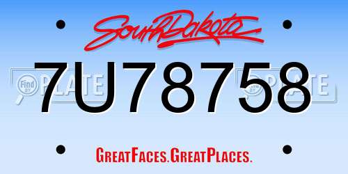 7U78758 South Dakota License Plate