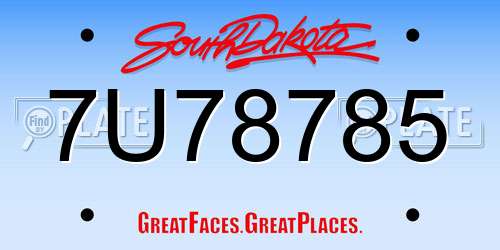 7U78785 South Dakota License Plate