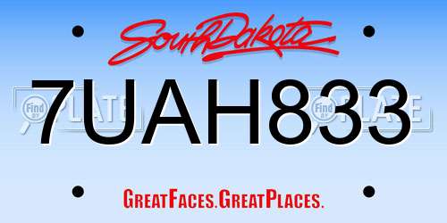 7UAH833 South Dakota License Plate