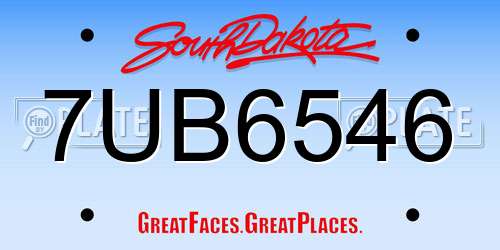 7UB6546 South Dakota License Plate