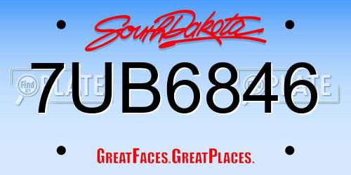 7UB6846 South Dakota License Plate