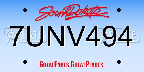 7UNV494 South Dakota License Plate