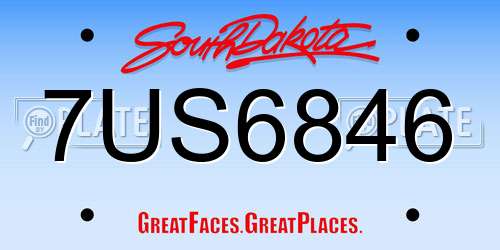 7US6846 South Dakota License Plate