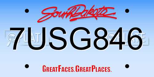 7USG846 South Dakota License Plate