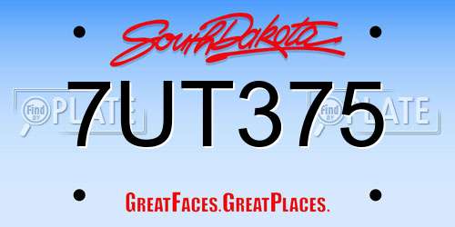 7UT375 South Dakota License Plate