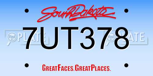 7UT378 South Dakota License Plate