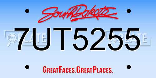 7UT5255 South Dakota License Plate