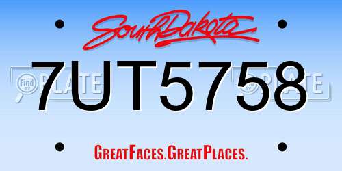 7UT5758 South Dakota License Plate