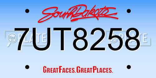 7UT8258 South Dakota License Plate