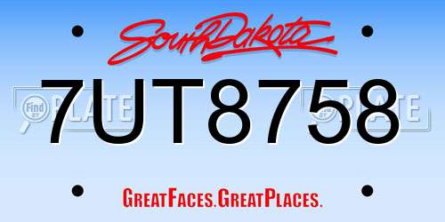 7UT8758 South Dakota License Plate