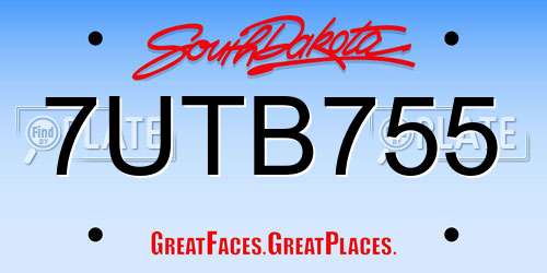 7UTB755 South Dakota License Plate