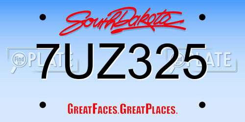 7UZ325 South Dakota License Plate