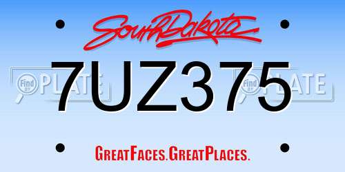 7UZ375 South Dakota License Plate