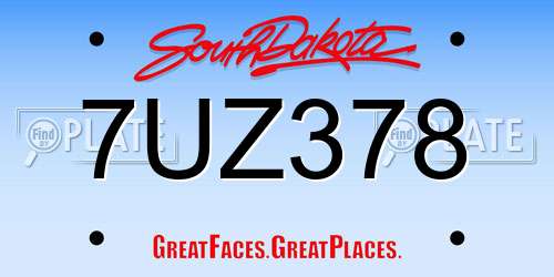 7UZ378 South Dakota License Plate