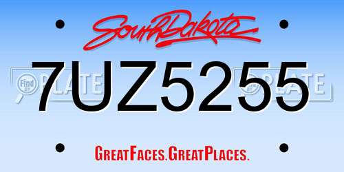 7UZ5255 South Dakota License Plate