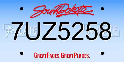 7UZ5258 South Dakota License Plate