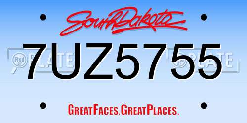 7UZ5755 South Dakota License Plate