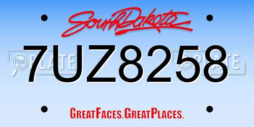7UZ8258 South Dakota License Plate