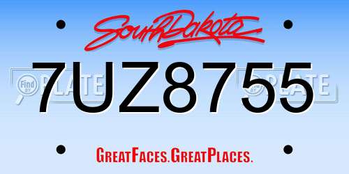 7UZ8755 South Dakota License Plate