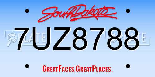 7UZ8788 South Dakota License Plate
