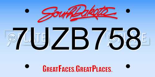 7UZB758 South Dakota License Plate