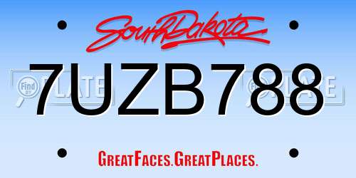 7UZB788 South Dakota License Plate