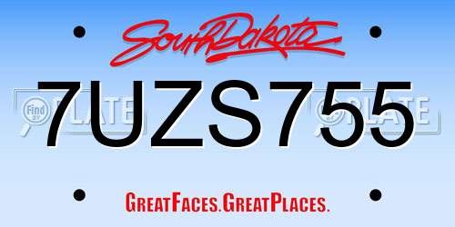 7UZS755 South Dakota License Plate