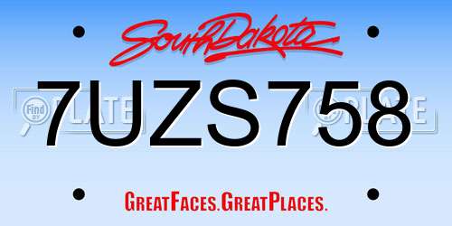 7UZS758 South Dakota License Plate
