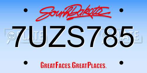 7UZS785 South Dakota License Plate