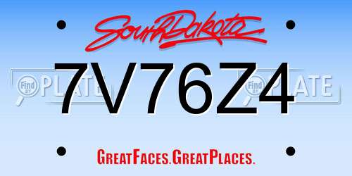 7V76Z4 South Dakota License Plate