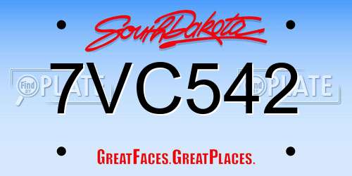 7VC542 South Dakota License Plate