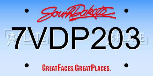 7VDP203 South Dakota License Plate