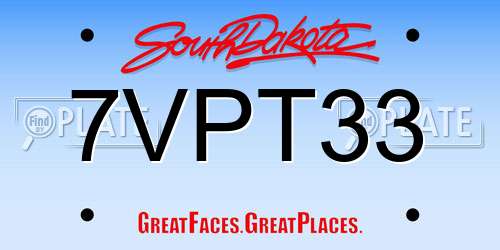 7VPT33 South Dakota License Plate