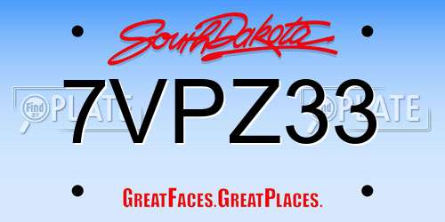 7VPZ33 South Dakota License Plate