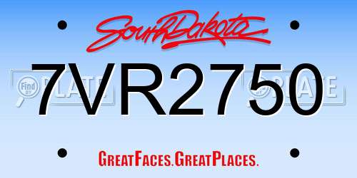 7VR2750 South Dakota License Plate