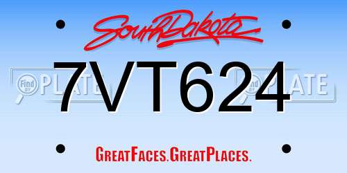 7VT624 South Dakota License Plate