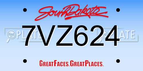 7VZ624 South Dakota License Plate