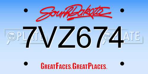 7VZ674 South Dakota License Plate