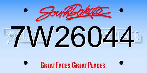 7W26044 South Dakota License Plate