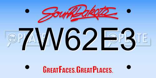 7W62E3 South Dakota License Plate