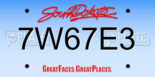 7W67E3 South Dakota License Plate