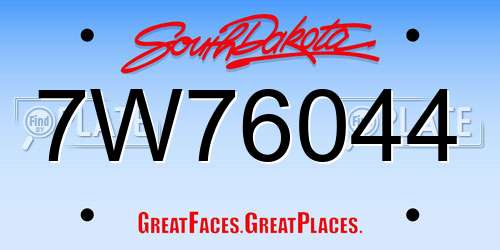7W76044 South Dakota License Plate