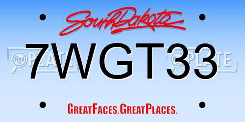 7WGT33 South Dakota License Plate