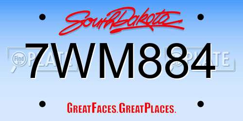 7WM884 South Dakota License Plate