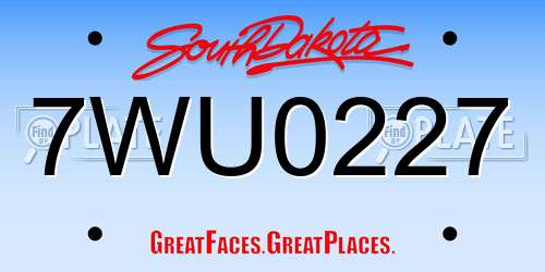 7WU0227 South Dakota License Plate