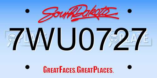 7WU0727 South Dakota License Plate